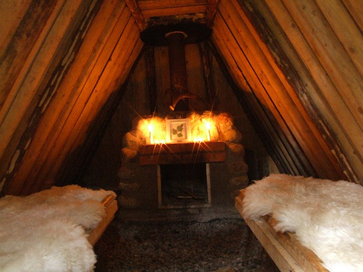 Inside the eco lodge hut