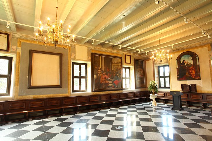 Hotel Monte Pacis historical interior with ancient paintings on the wall