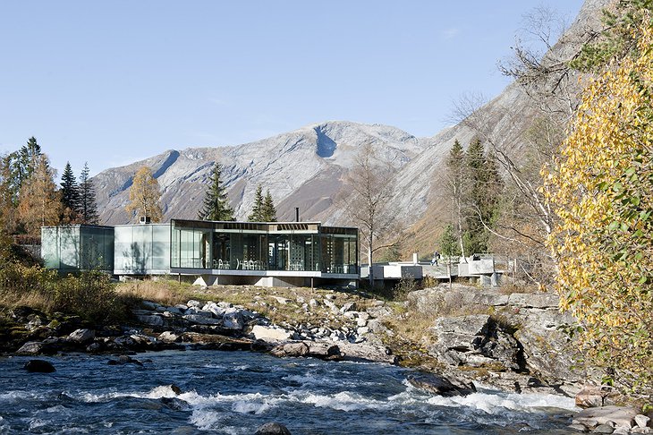 Juvet Landscape Hotel restaurant building set in the middle of nature