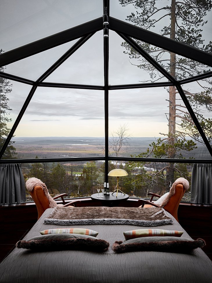 Levin Iglut igloo views on the spring nature of Lapland from your bed