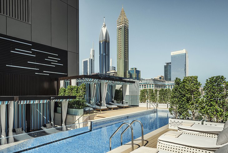 Four Seasons Dubai DIFC glass walled outdoor swimming pool
