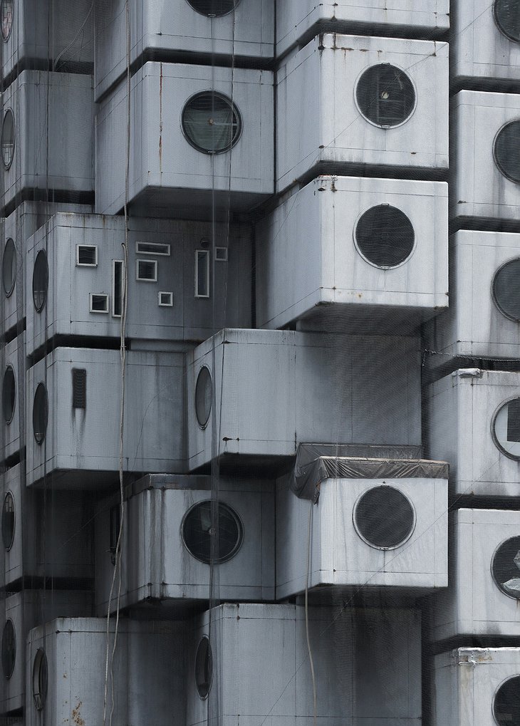 Close Up of Nakagin Capsule Tower before it was demolished