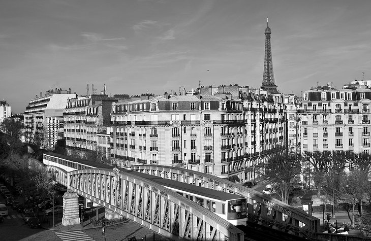 Black and white Paris panorama with Eiffel Tower