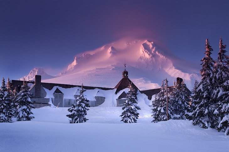 Timberline Lodge in snow