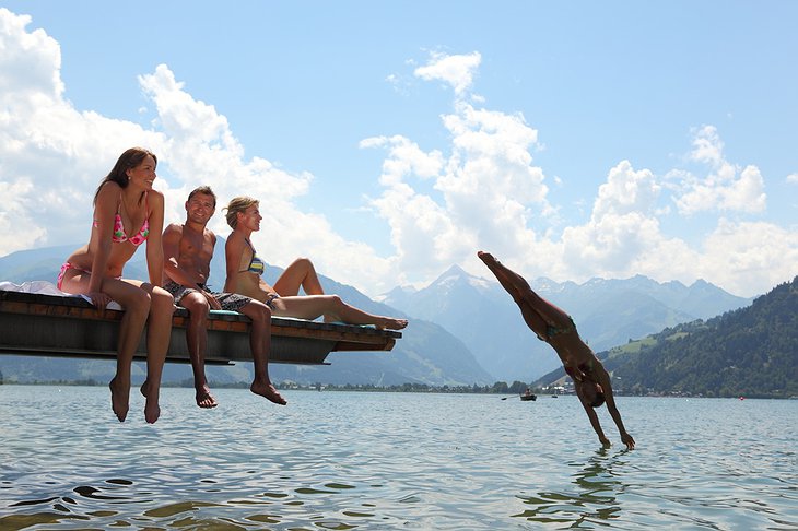 Girl jumping to Lake Zell