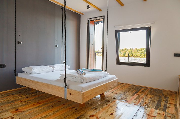 ArkaBarka Floating Hostel bedroom with levitating bed