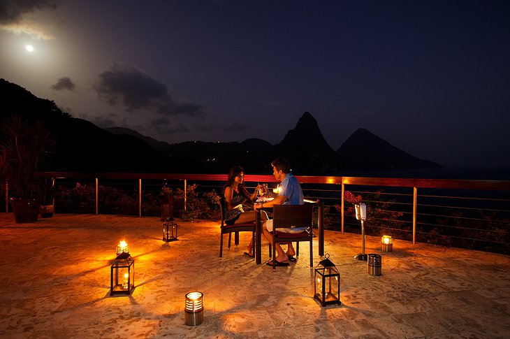 Romantic dining in the evening on the rooftop