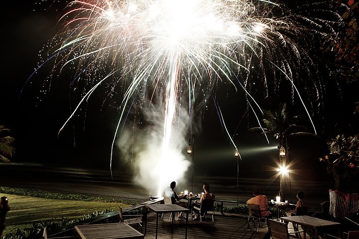 Alila Villas Soori romantic dining with fireworks show