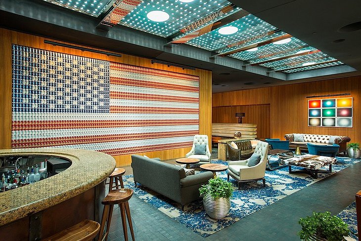 Dream Downtown hotel lobby with American flag
