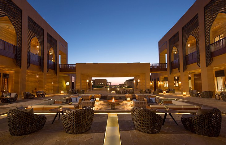 Anantara Al Jabal Al Akhdar Resort courtyard with fireplace