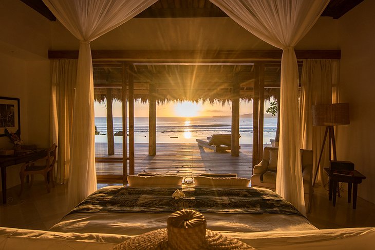 Bedroom with sea views at sunset