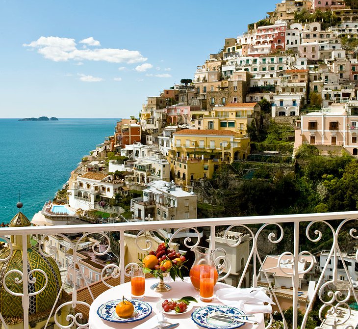 View from the terrace on Positano in Le Sirenuse Hotel