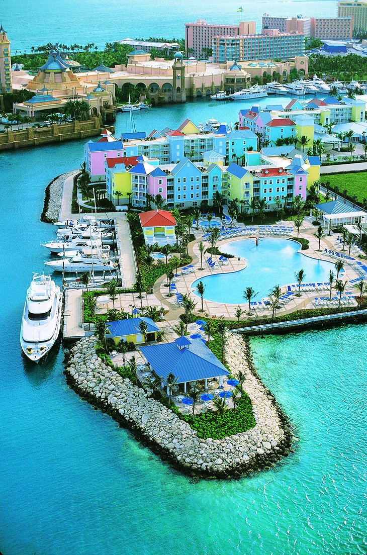 Hotel Atlantis Paradise Island aerial with yachts