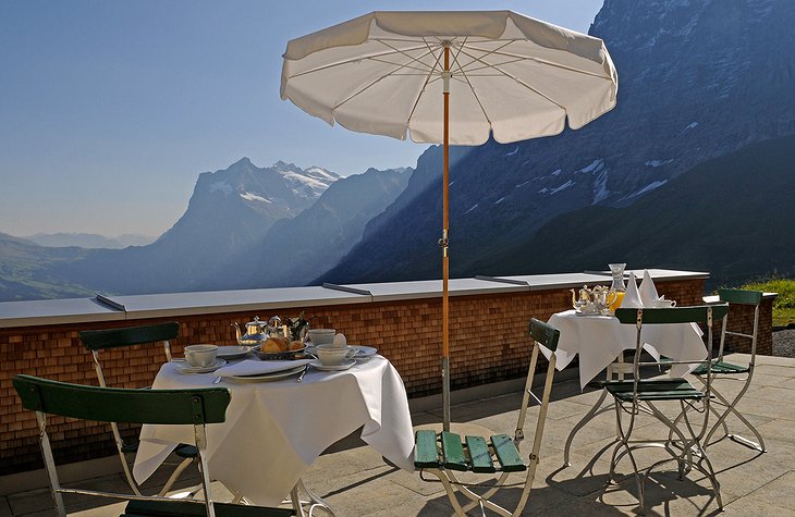 Hotel Bellevue Des Alpes Restaurant Terrace With Alpine Panorama