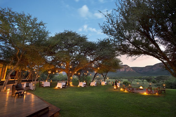 Marataba Safari Lodge garden dining with many small lights