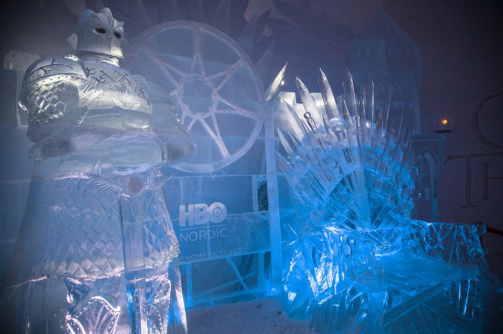Game of Thrones The Mountain character and the Throne made out of ice