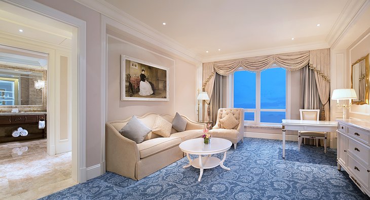 The Castle Hotel suite living room with sea view