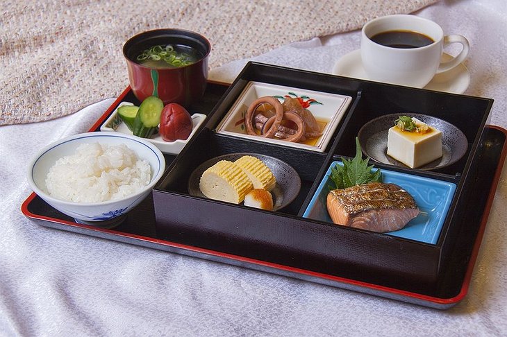 Japanese food on the bed