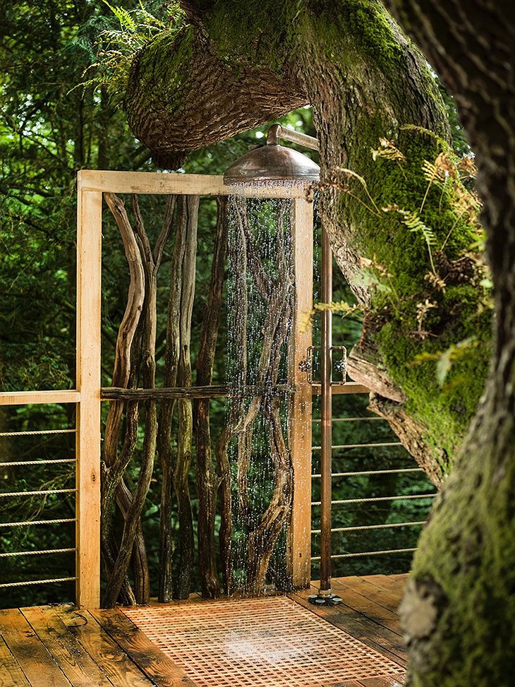Outdoor Shower in the Forest at The Woodman's Treehouse