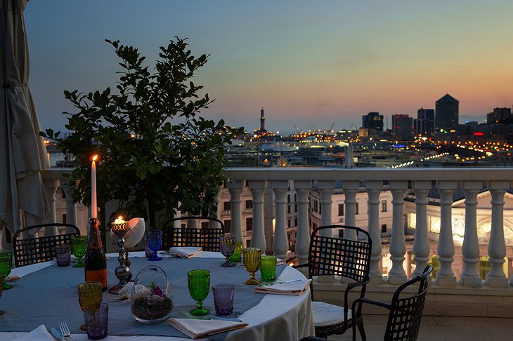 Grand Hotel Savoia Genova romantic dining on the rooftop with panoramic views
