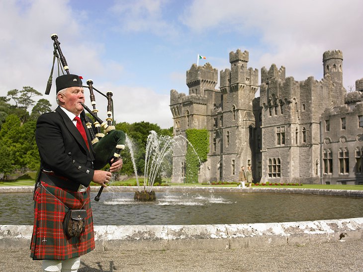Bagpipe played in front of the Ashford Castle