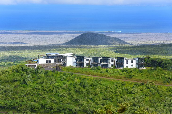 Pikaia Lodge with the hills of Galapagos