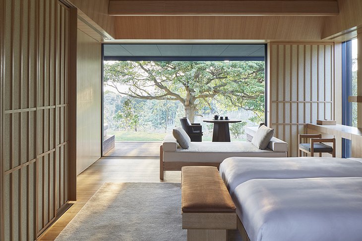 Amanemu Mori suite bedroom with nature view
