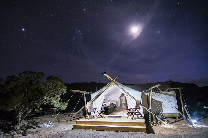 Tent at night with starry sky