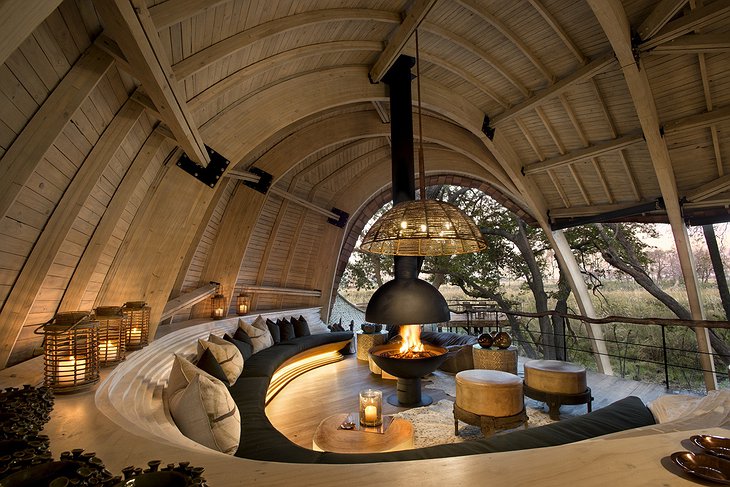 Sandibe Okavango Safari Lodge wooden lounge