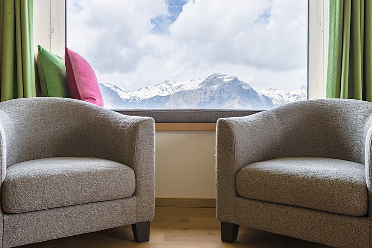 Hotel Chetzeron chairs with mountain background