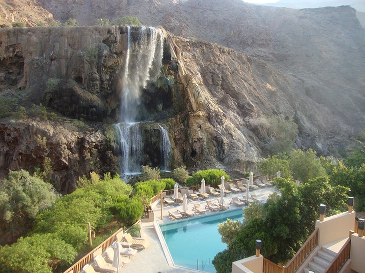 Ma'in Hot Springs panoramic view on the pool