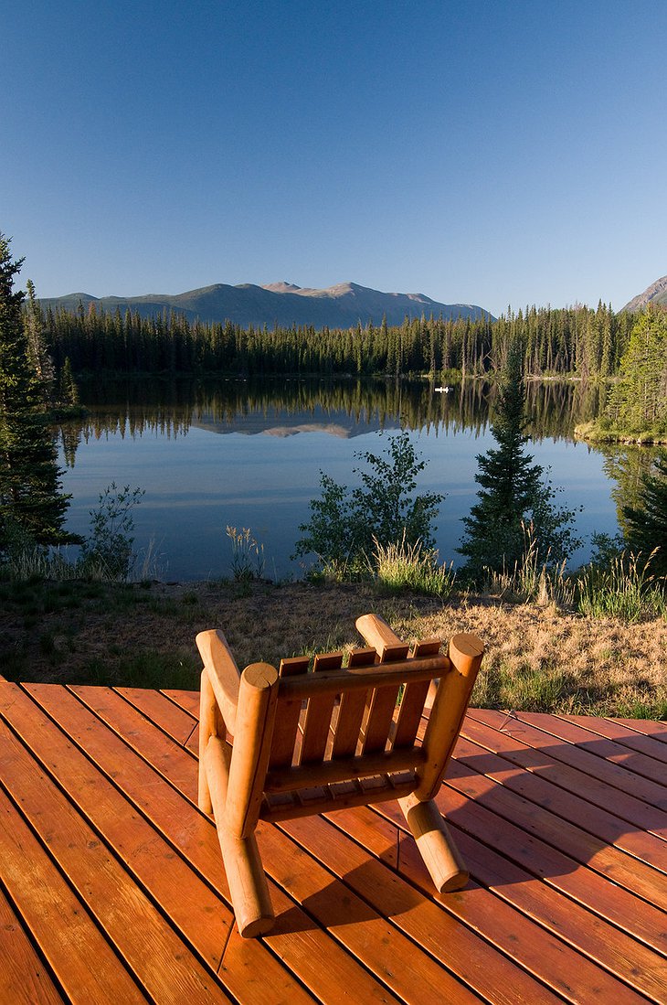 Wooden chair with view on Chilko Lake