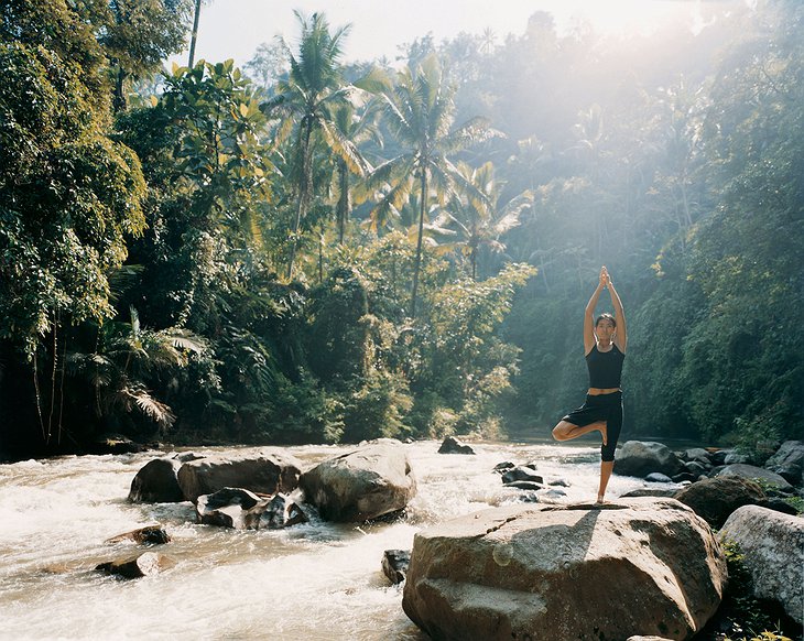Yoga at the river in Bali