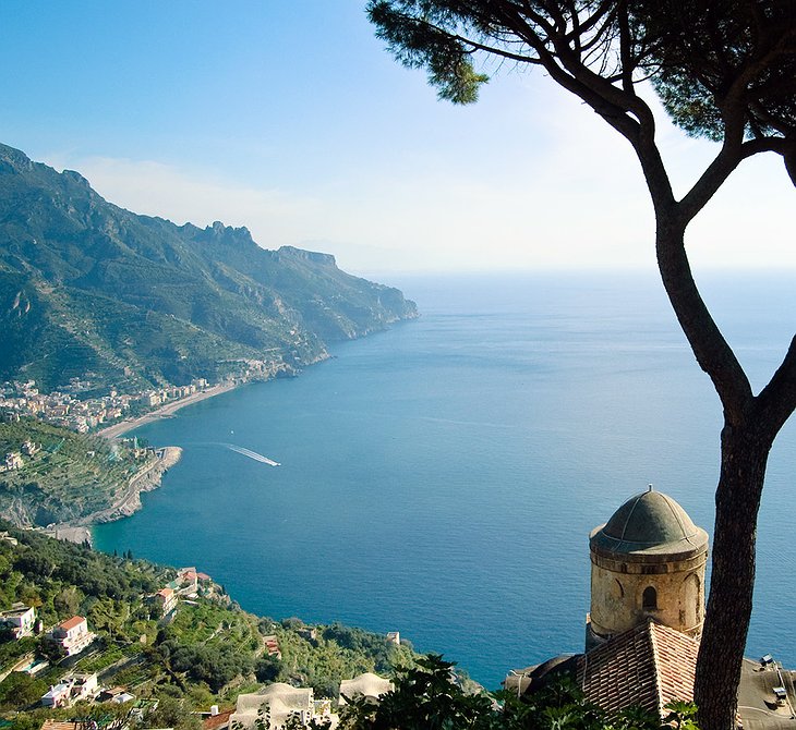View on Positano and the Mediterranean sea from above