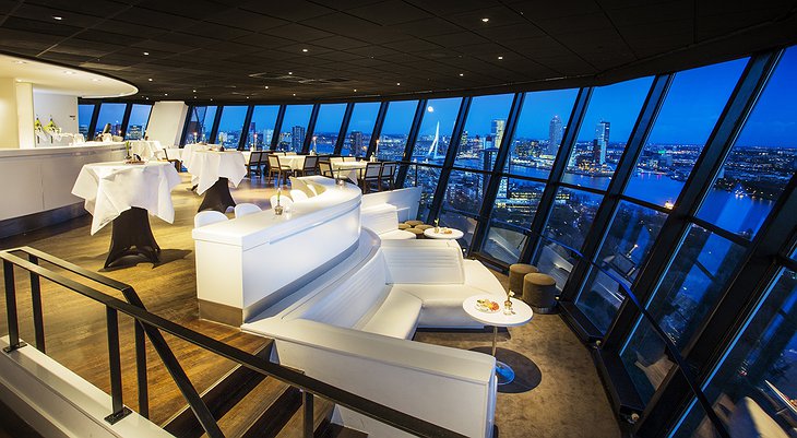 Euromast observation tower restaurant in the evening