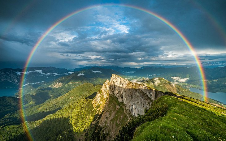 Schafberg mountain with rainbow