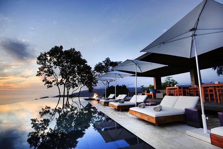 Kura Design Villas terrace at sunset