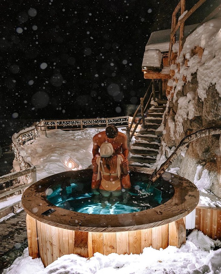 Chalet Al Foss Alp Resort Outdoor Hot Tub Romantic Couple