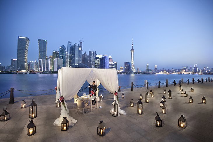 Dining on the rooftop with Shanghai panorama