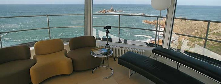 La Corbiere Radio Tower living room with view on the lighthouse tower