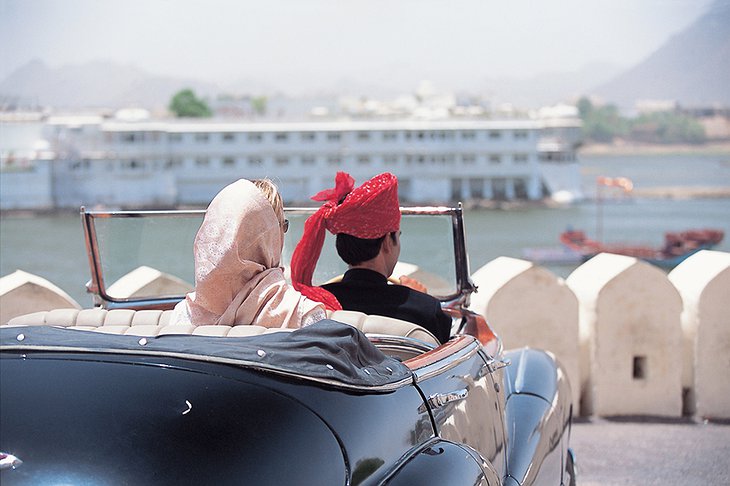 Arriving in a vintage car to Udaipur