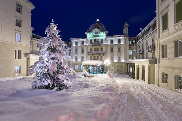 Grand Hotel Kronenhof entrance in the winter