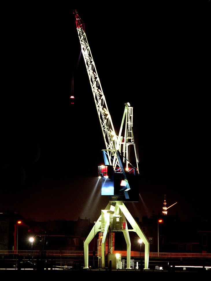 Crane at night