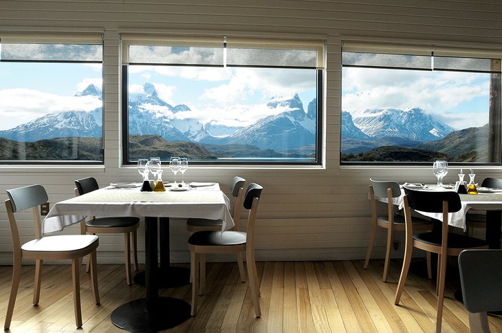 Explora Patagonia Hotel table with view on Andes