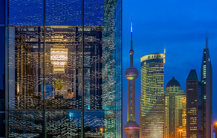 Regent Shanghai Pudong see-through facade and Shanghai skyline