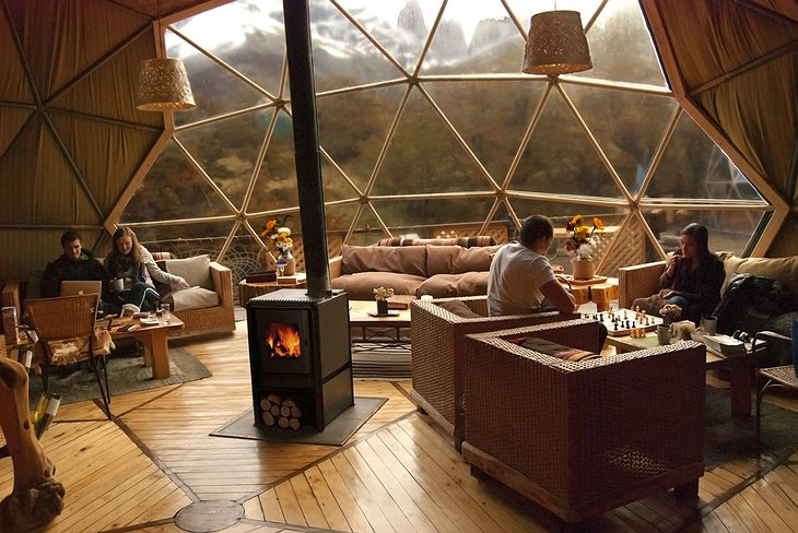 EcoCamp Patagonia community dome living room