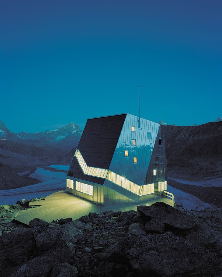 The New Monte Rosa Hut in the night