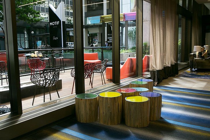 Colorful design chairs in the lobby