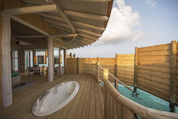 Soneva Jani Maldives 3 bedroom villa outdoor bathroom