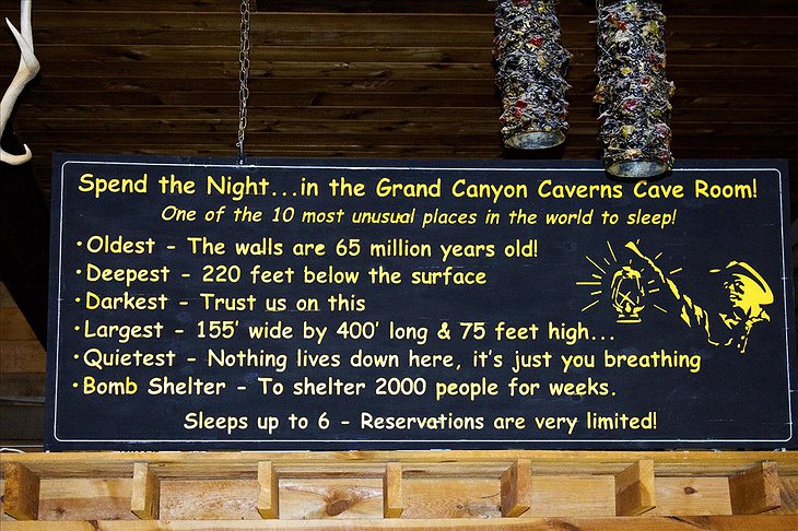 Grand Canyon Caverns Cave Room sign with information